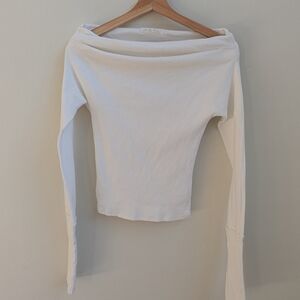 We The Free (Free People) Off-Shoulder Ribbed Top – White – Size Small